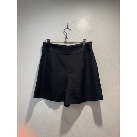 Club Monaco Women’s Size 6 High Waisted Linen Blend Black Shorts Pockets Modern - Picture 2 of 5